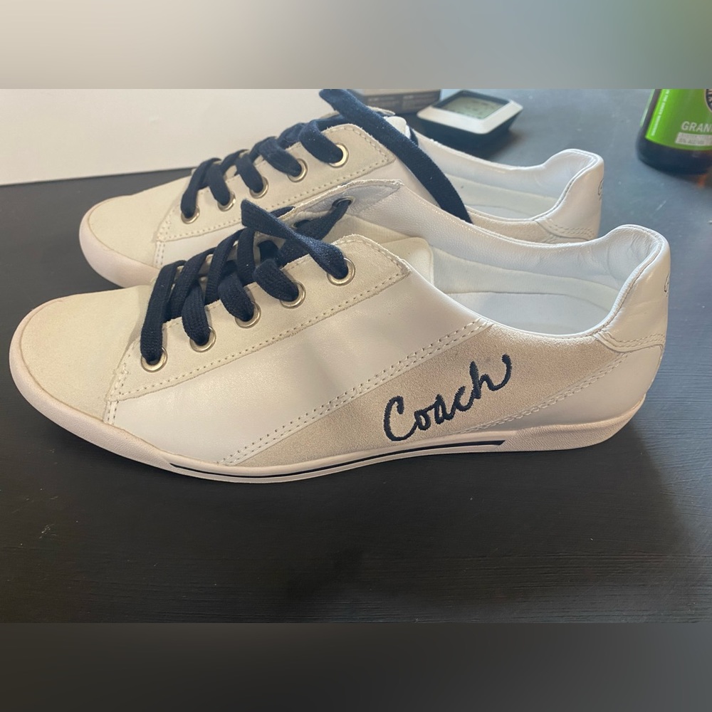 White and Navy Blue Coach Tennis Shoes Size 9